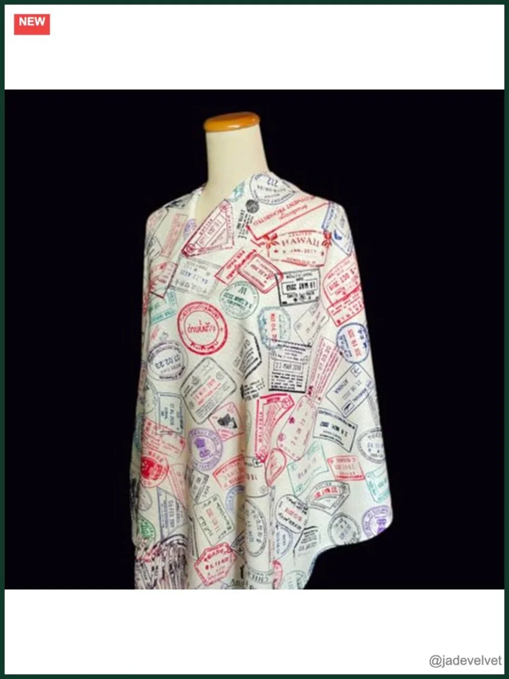 Traveler Scarf with Passport Stamps Print, Lightweight Acrylic, Flight